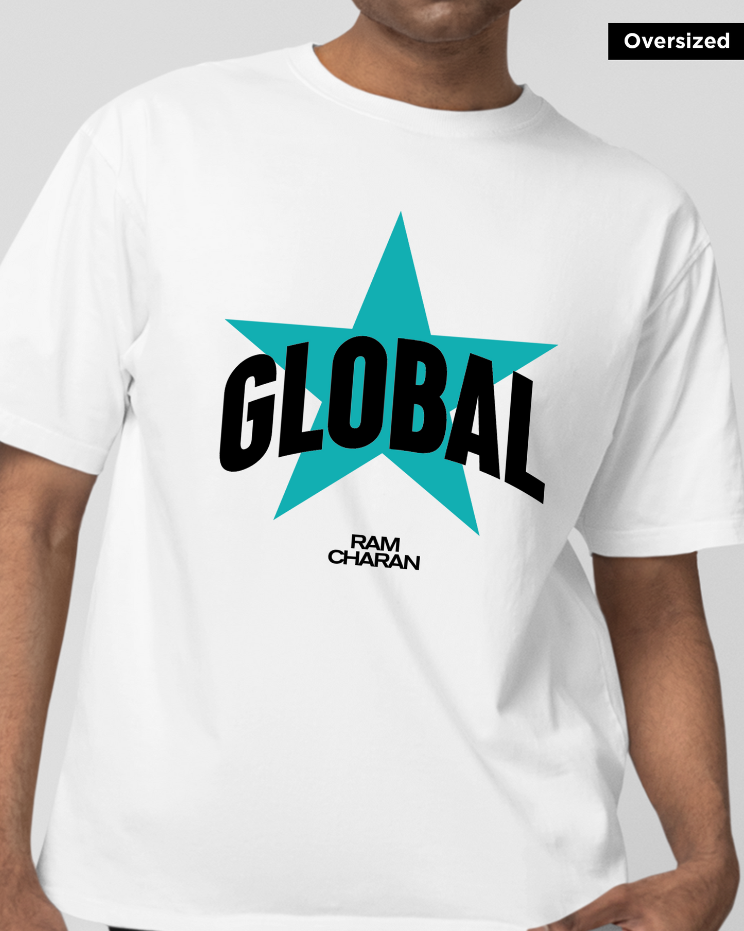 Global Star, Ram Charan, Oversized T-shirt, White, Unisex, Trendy, Casual Wear, Cotton, Tollywood, Mad Monkey, Stylish, Comfortable, Premium Quality