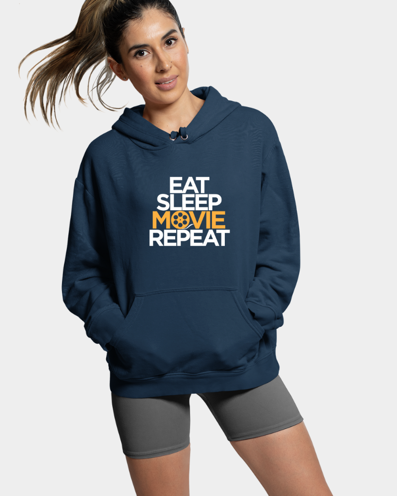 Eat Sleep Movie Repeat Unisex Hoodie Navy Blue