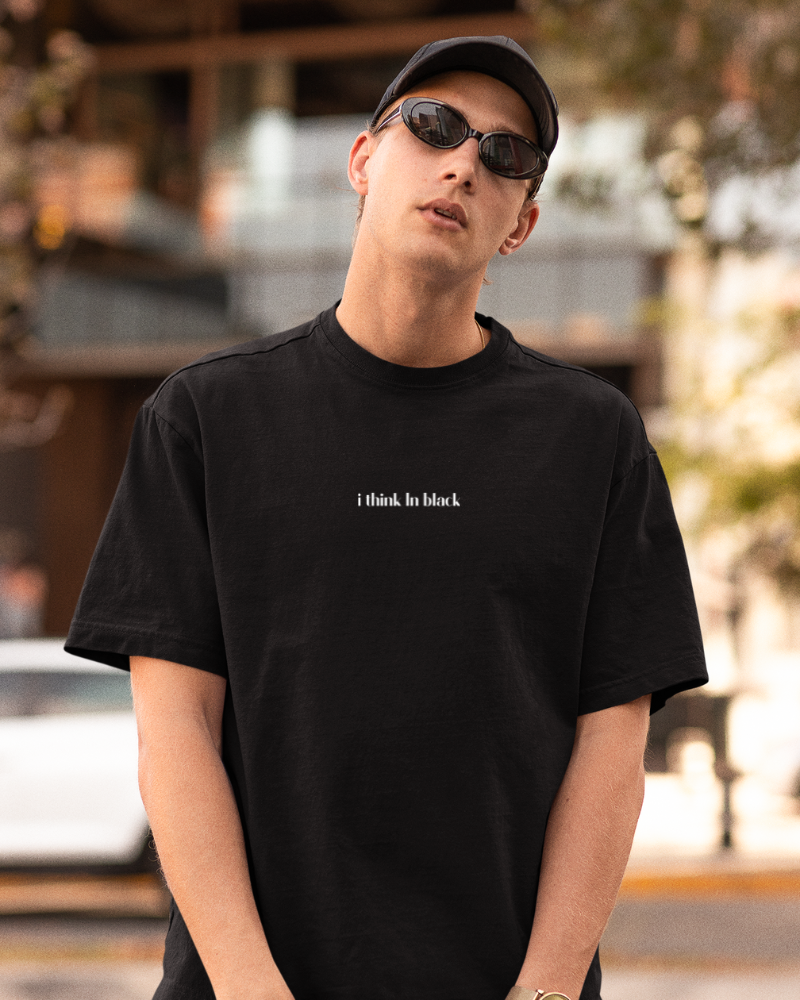 Oversized Drip Minimals : I Think In Black Black Unisex T-shirt
