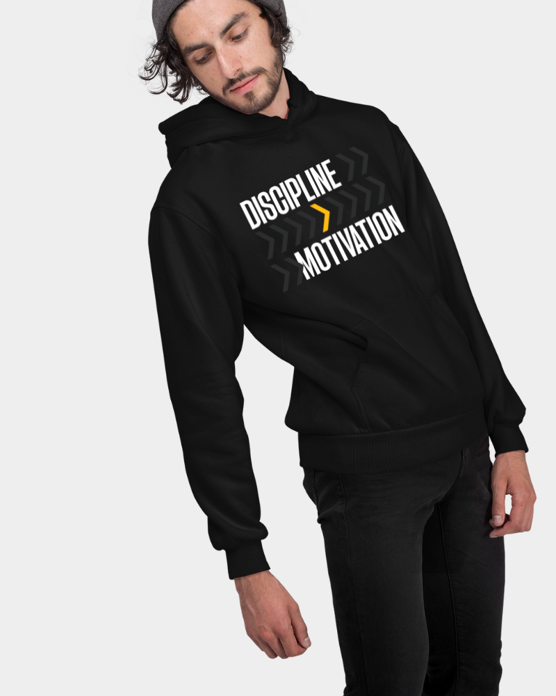 Discipline > Motivation - Black Unisex Hoodie