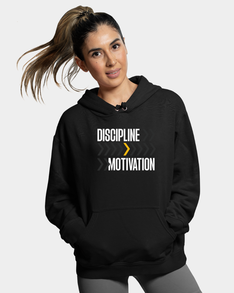 Discipline > Motivation - Black Unisex Hoodie