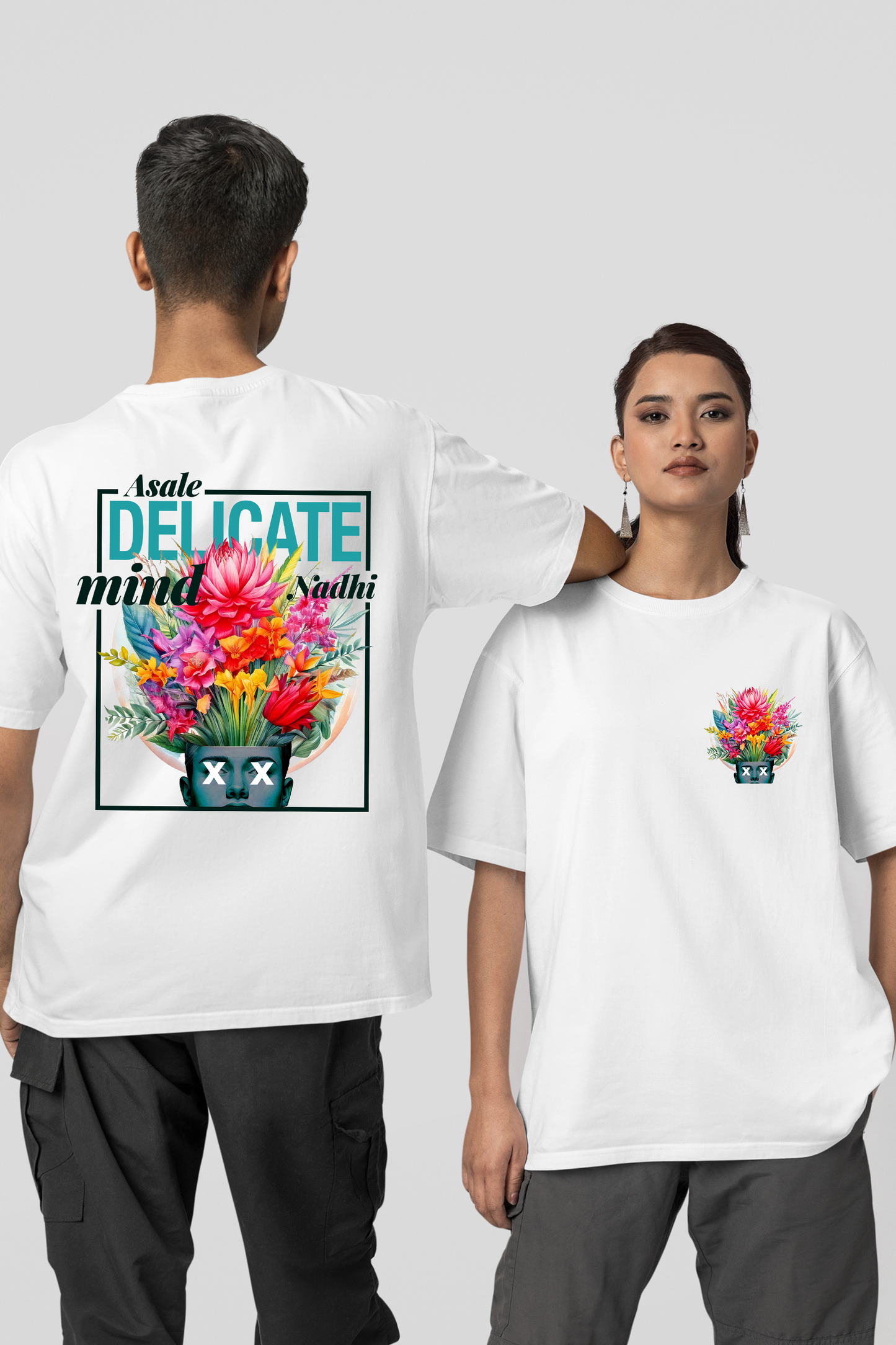 Asale Delicate Mind Naadhi Oversized White Unisex T-shirt