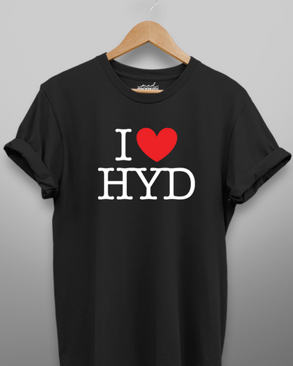 I Love Hyd, Unisex T-shirt, Black, Hyderabad, Casual Wear, Cotton T-shirt, Trendy, Comfort Fit, Graphic Tee, Mad Monkey Store