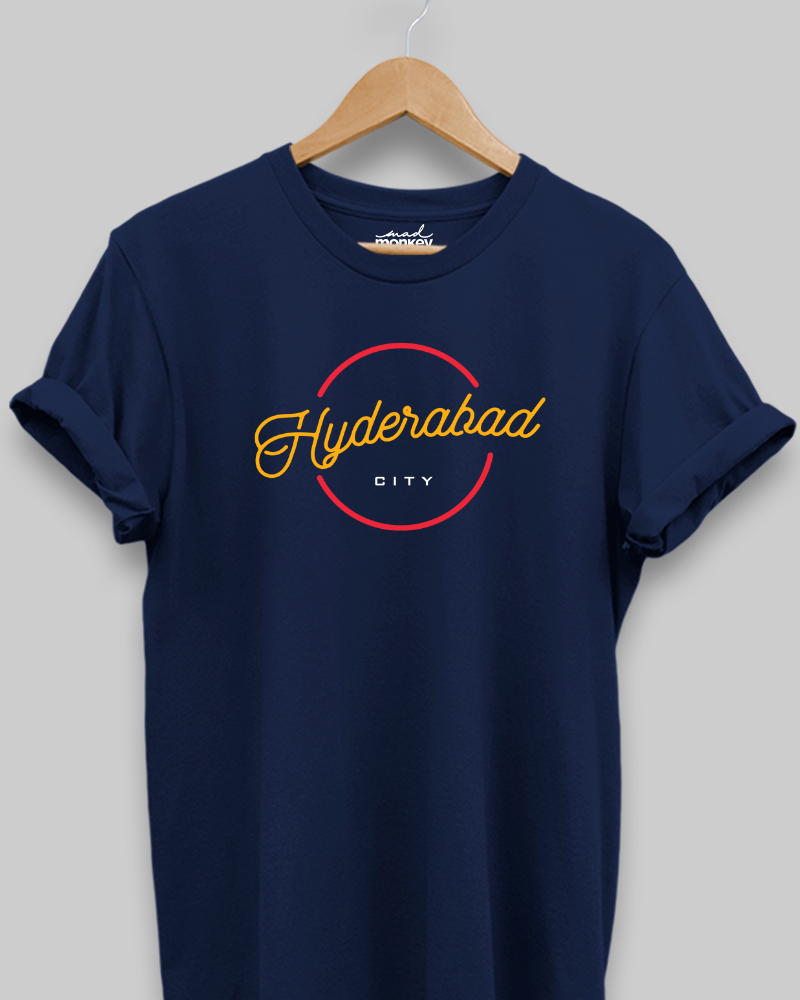 Hyderabad City, Unisex T-shirt, Navy Blue, Casual Wear, Trendy, Cotton, Comfortable, Stylish, Streetwear, Everyday Fashion, Mad Monkey