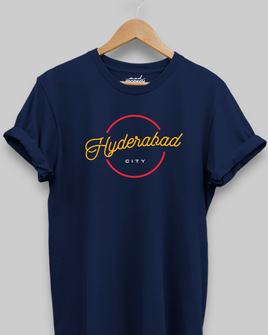 Hyderabad City, Unisex T-shirt, Navy Blue, Casual Wear, Trendy, Cotton, Comfortable, Stylish, Streetwear, Everyday Fashion, Mad Monkey