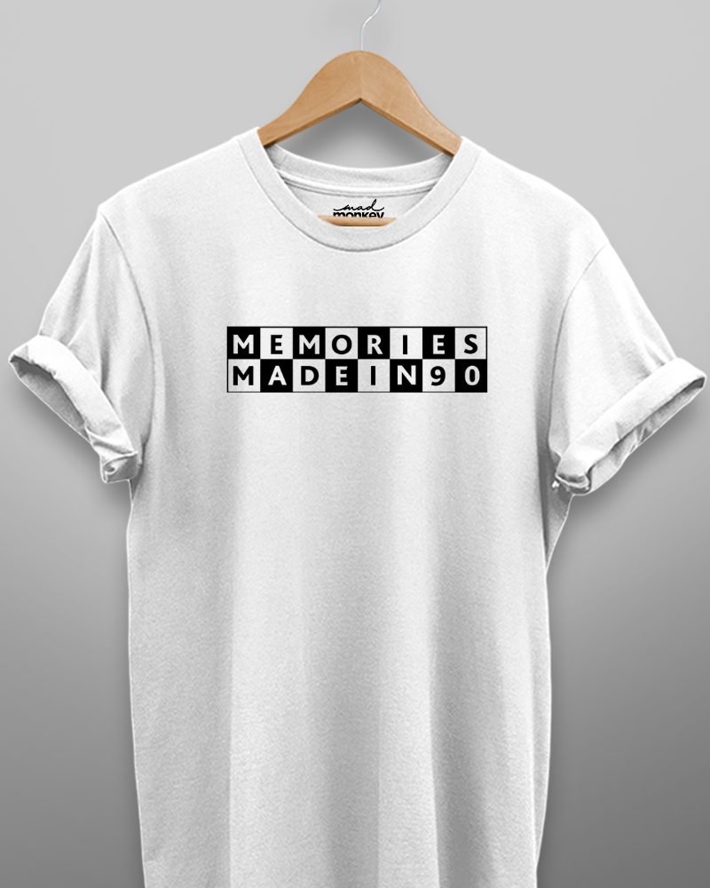 Memories Made in 90, Unisex T-shirt, White, Retro, Vintage, 90s Nostalgia, Casual Wear, Trendy, Classic Design, Soft Fabric, Comfortable Fit