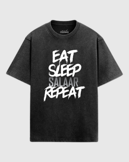 Eat Sleep SALAAR Repeat, Oversized T-shirt, Acid Wash T-shirt, Trendy Graphic Tee, Tollywood Merchandise, Movie-Inspired Apparel, Casual Streetwear, Unisex Fashion, Premium Cotton Tee, Comfort Fit T-shirt