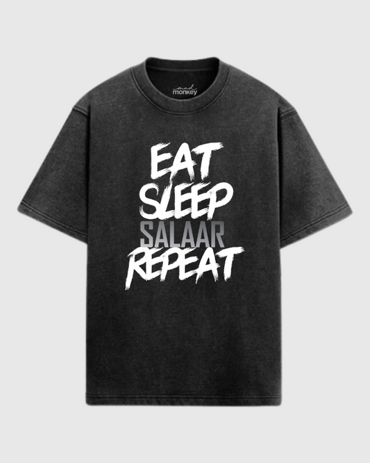 Eat Sleep SALAAR Repeat, Oversized T-shirt, Acid Wash T-shirt, Trendy Graphic Tee, Tollywood Merchandise, Movie-Inspired Apparel, Casual Streetwear, Unisex Fashion, Premium Cotton Tee, Comfort Fit T-shirt