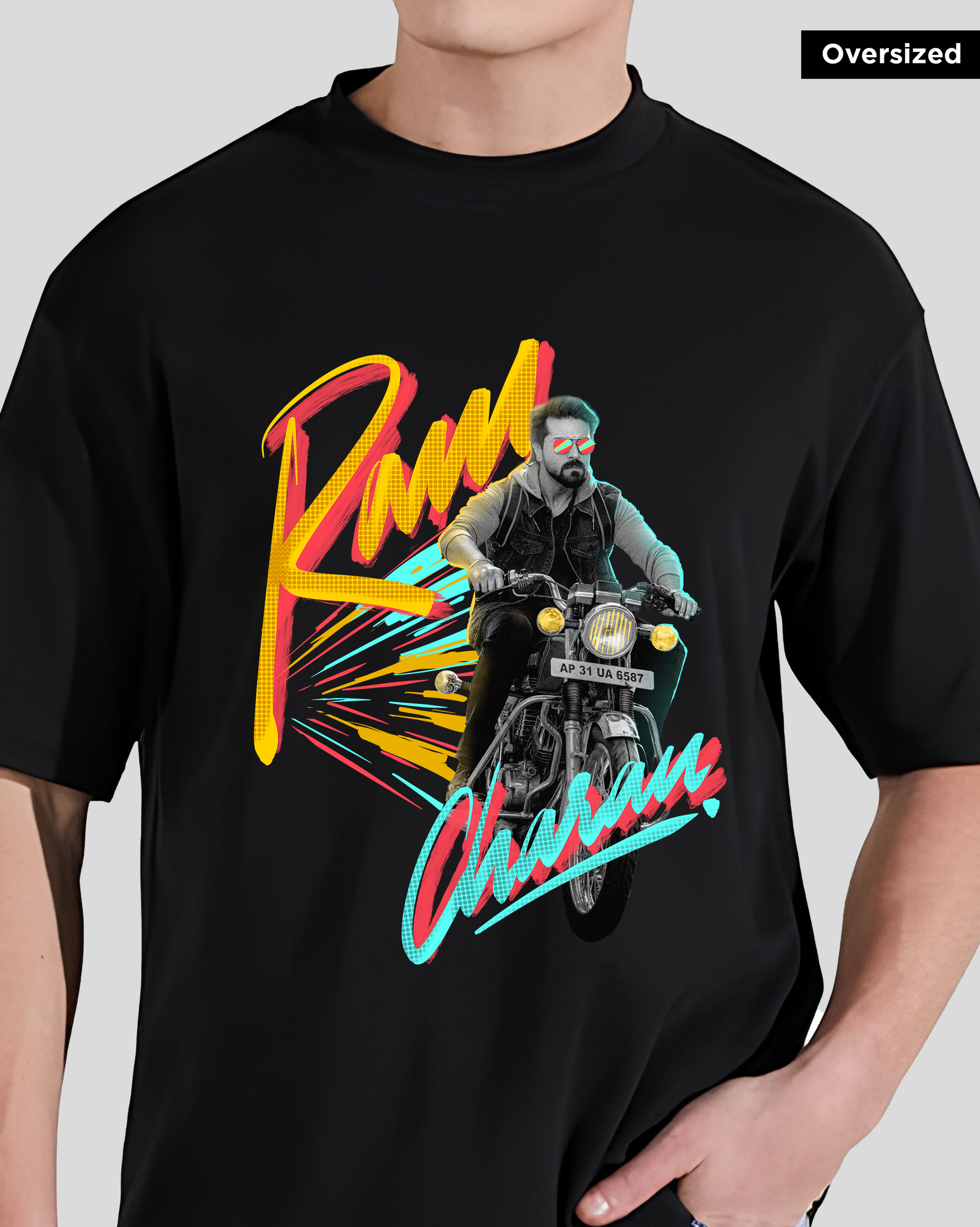 Ram Charan, Oversized T-shirt, Black, Unisex, Casual Wear, Trendy, Comfortable, Graphic Tee, Streetwear, Tollywood, Mad Monkey