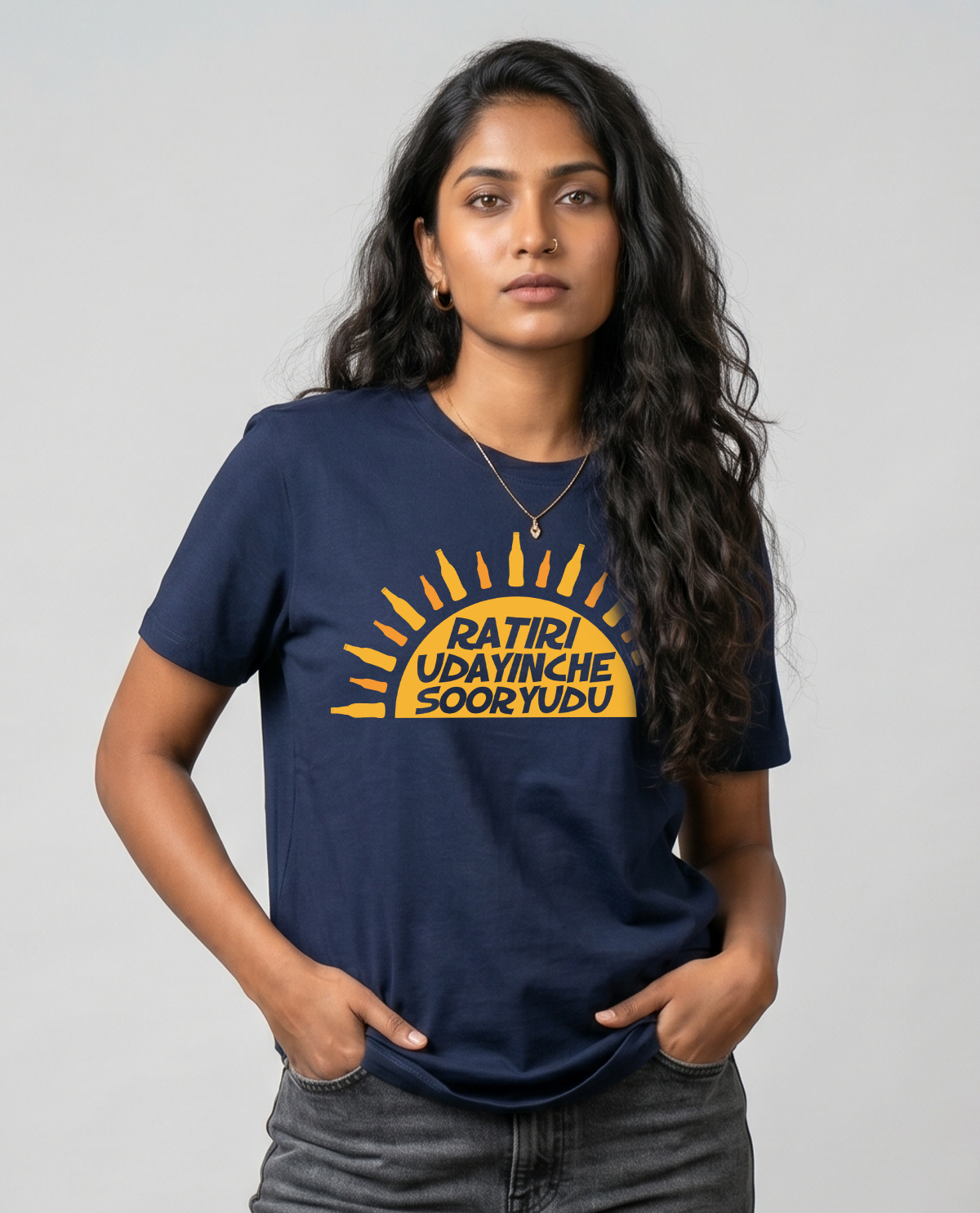 Ratri Udayinche Sooryudu Unisex T-shirt Navy Blue – women's model