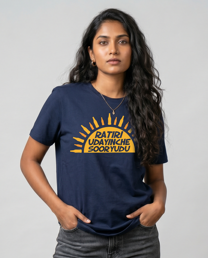 Ratri Udayinche Sooryudu Unisex T-shirt Navy Blue – women's model