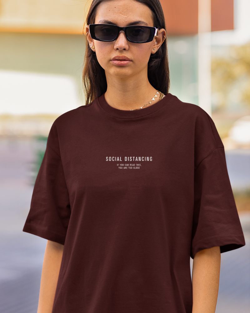 Oversized Drip Minimals :  Social Distancing  Maroon Unisex T-shirt