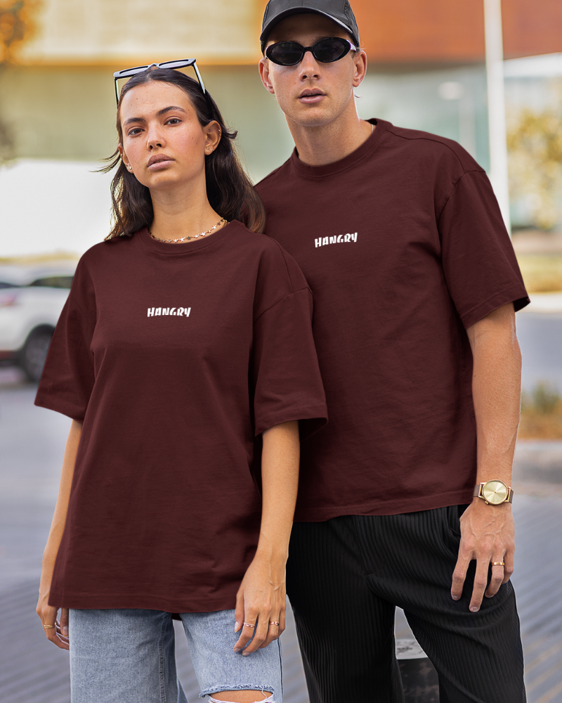 Oversized Drip Minimals : Hangry Maroon Unisex T-shirt