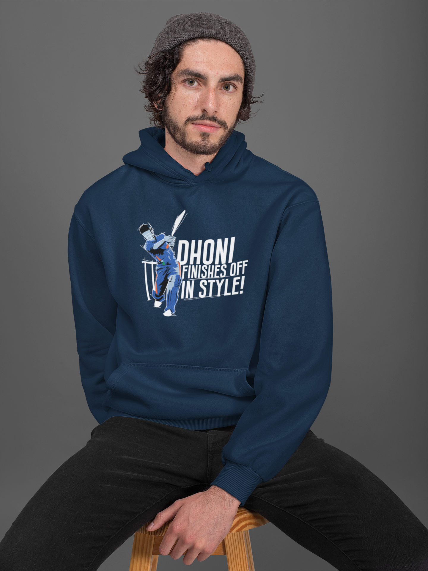 Dhoni Finishes Off in Style Unisex Hoodie Navy Blue